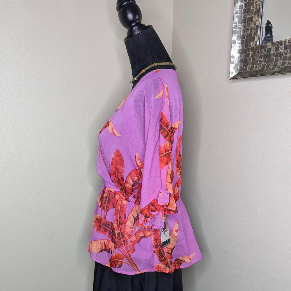 Purple tropical print blouse large - Picture 3 of 7